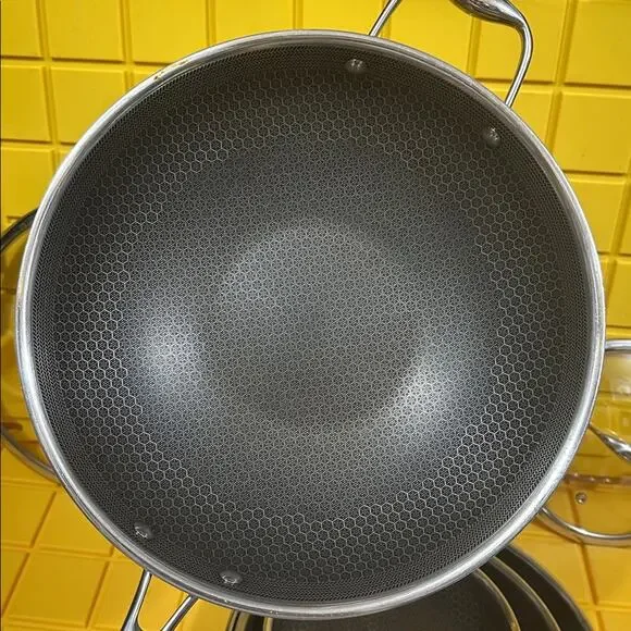 HEXCLAD Hybrid 7 Piece Nonstick Stainless Steel Frying Pan Set 8 10 12" Lids Wok - Picture 3 of 11
